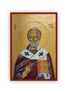 Άγιος Νικόλας, φορητή εικόνα διαστάσεων 30x20cm Αγιογραφημένη δια χειρός με αυγοτέμπερα, χρύσωμα 22κ και τσουκάνικο, επάνω σε ξύλινο προετοιμασμένο φορέα, διαστάσεων 30x20cm, δια χειρός Κωστή Ατσαλή. Όλες οι εικόνες φέρουν πιστοποιητικό γνησιότητας. —————————————————————– Saint Nickolas Portable image dimensions 30x20cm Hand painted with egg tempera, 22k gilding and pickaxe, on a wooden prepared carrier, dimensions 30x20cm, by Kostis Atsalis. All images come with a certificate of authenticity.